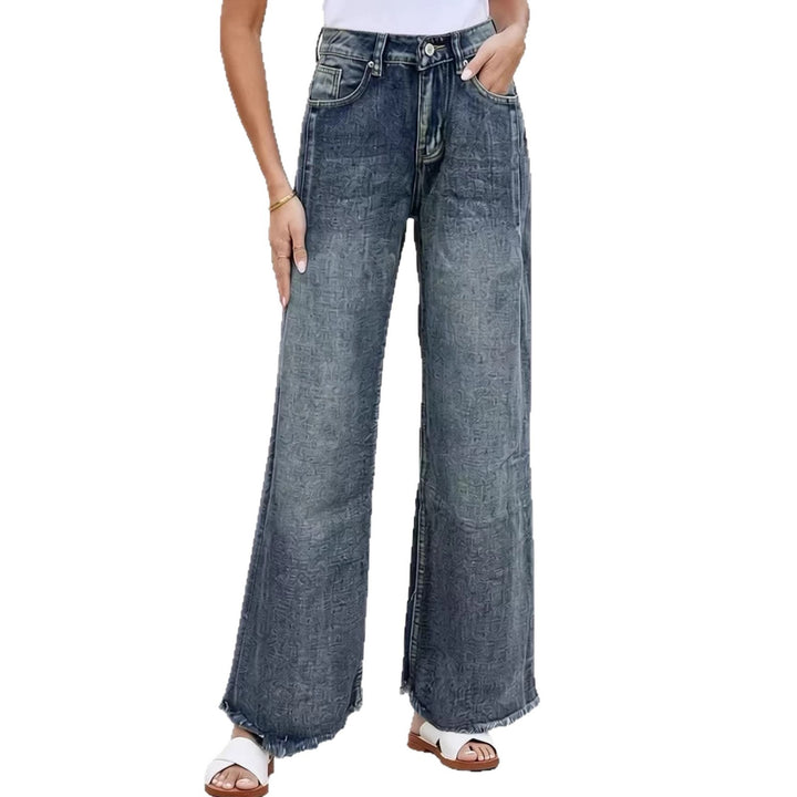 Dame vida Denim jeans med kreativt mönster och fransig nederkant Mirla-Eva Jonsson