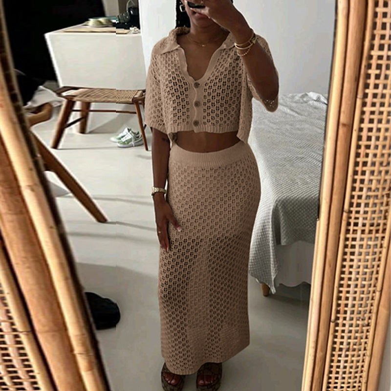 Dame virkad Crop-Top och Maxi-Kjol Set Mirla-Eva Jonsson