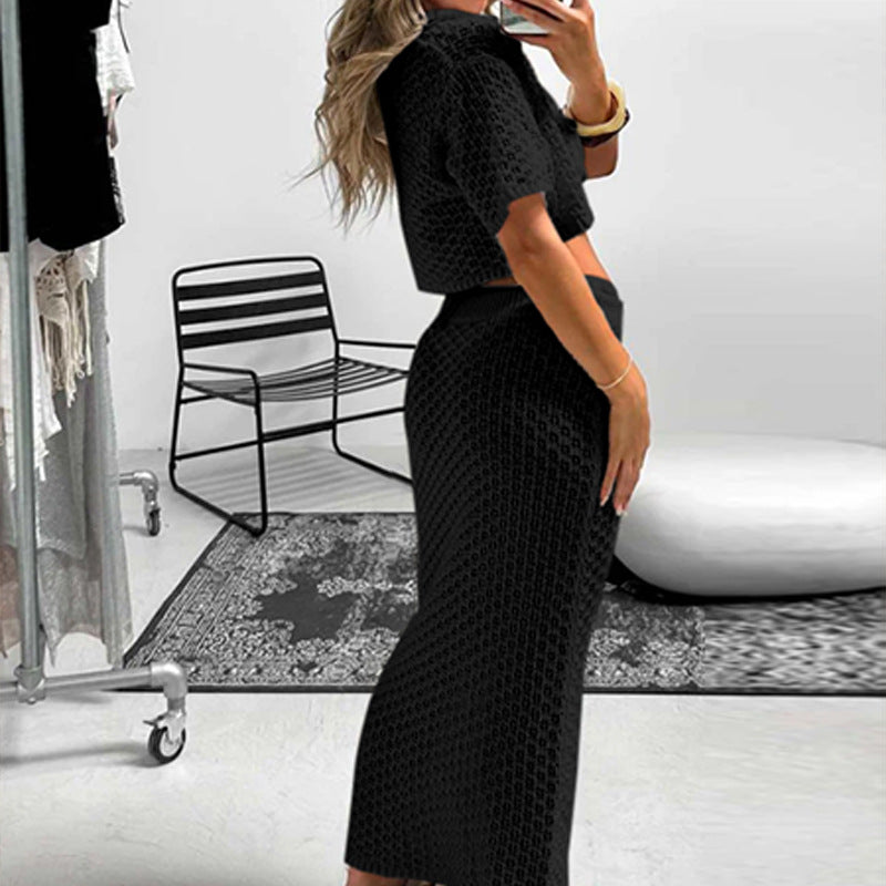 Dame virkad Crop-Top och Maxi-Kjol Set Mirla-Eva Jonsson