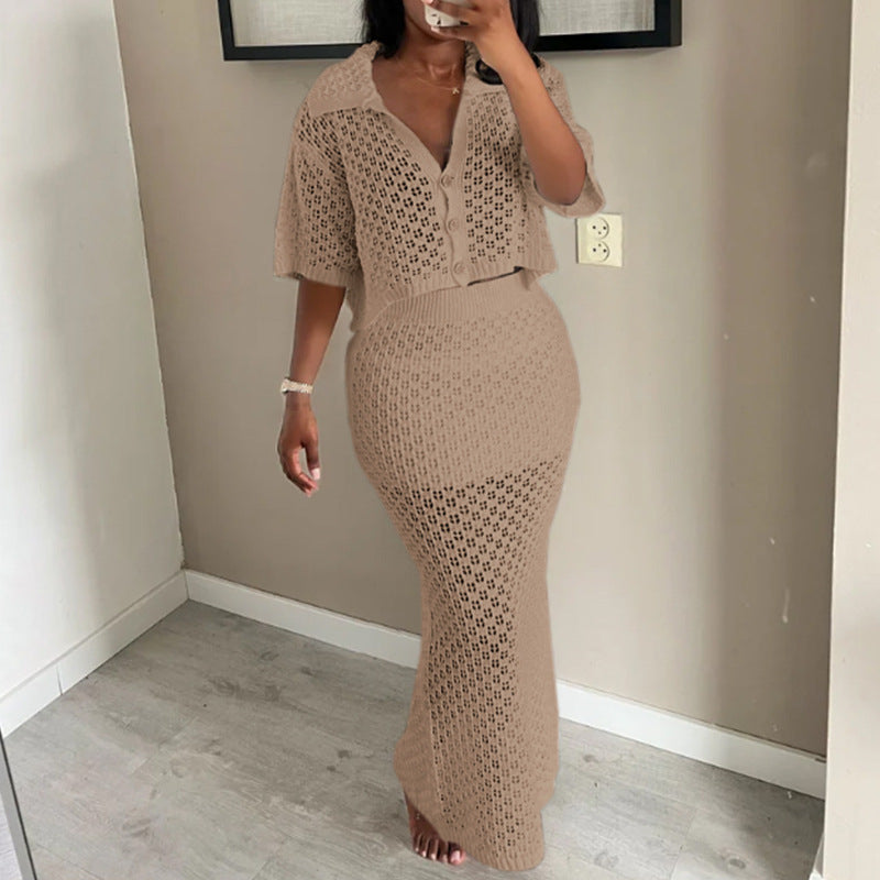 Dame virkad Crop-Top och Maxi-Kjol Set Mirla-Eva Jonsson