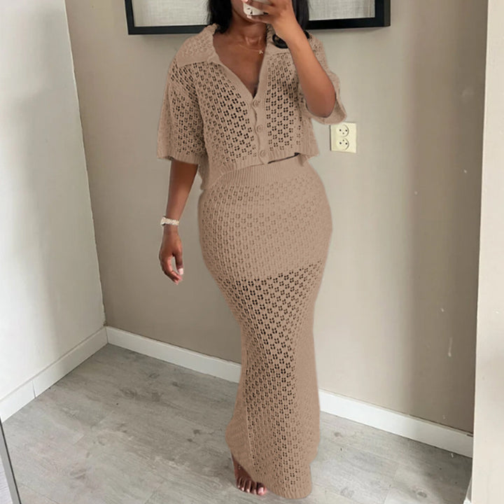 Dame virkad Crop-Top och Maxi-Kjol Set Mirla-Eva Jonsson