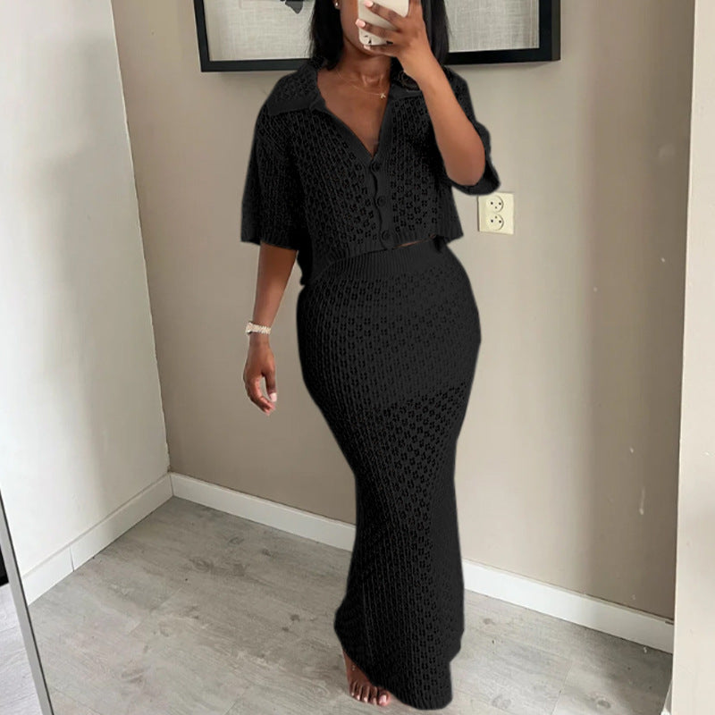 Dame virkad Crop-Top och Maxi-Kjol Set Mirla-Eva Jonsson