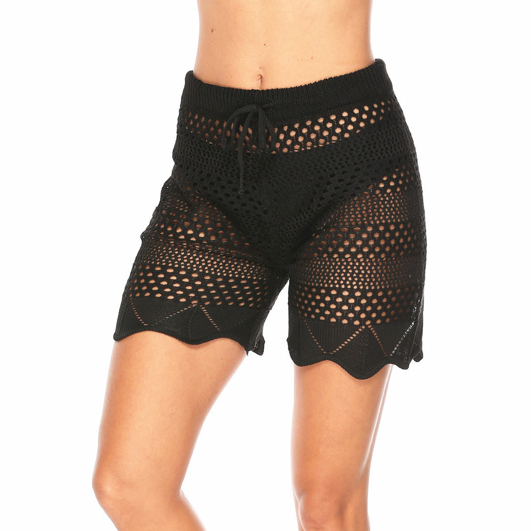 Dame virkad badshorts med elastisk midja och elegant vågmönster Mirla-Eva Jonsson