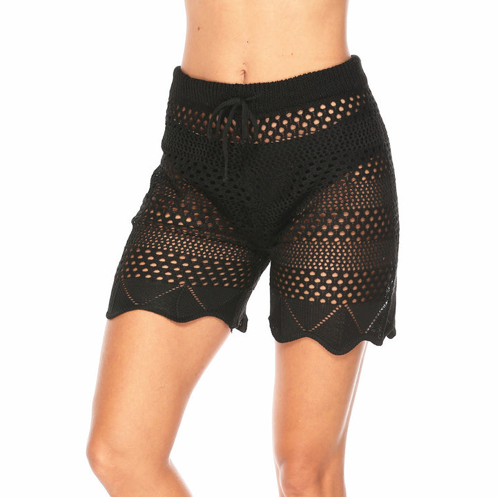 Dame virkad badshorts med elastisk midja och elegant vågmönster Mirla-Eva Jonsson