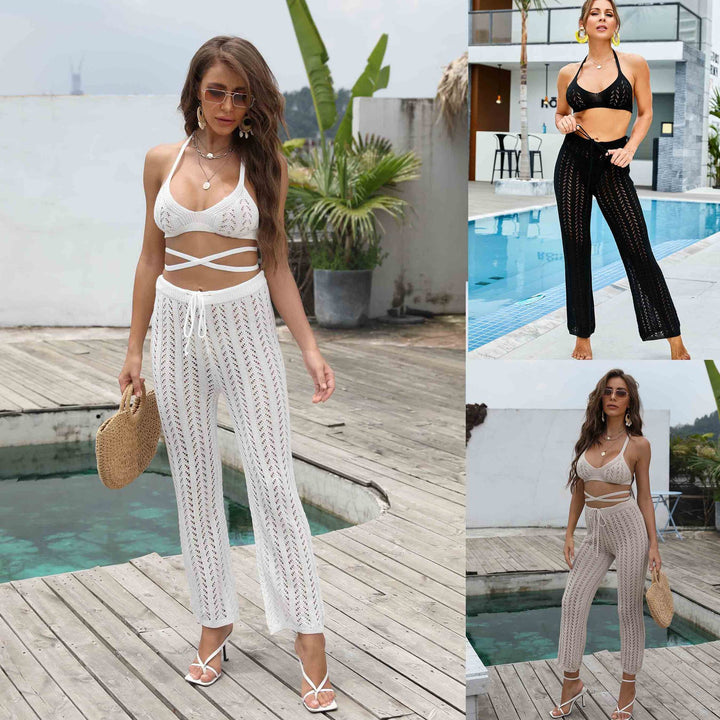 Dame virkad bikini set med transparent maxikjol och elegant skärning Mirla-Eva Jonsson