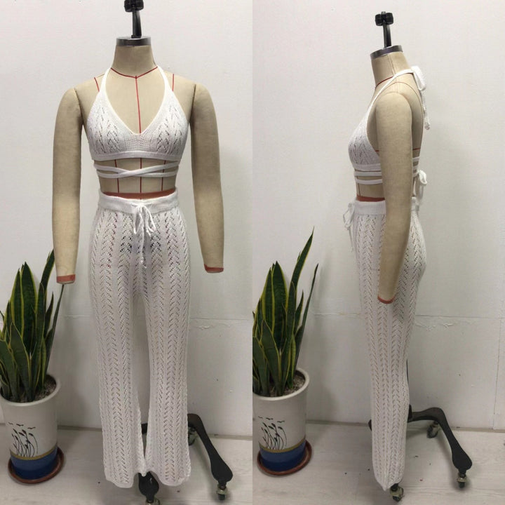 Dame virkad bikini set med transparent maxikjol och elegant skärning Mirla-Eva Jonsson