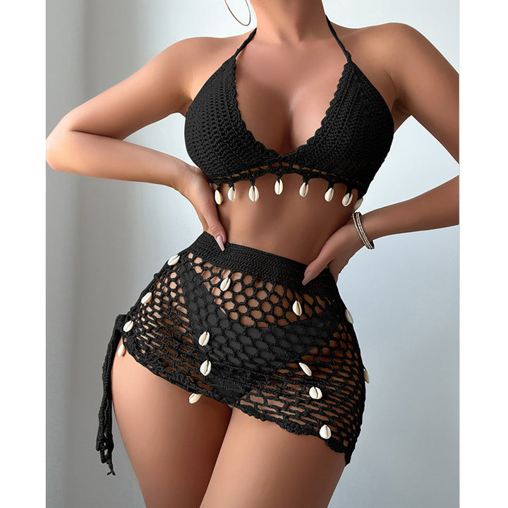 Dame virkat bikini-set med charmiga snäckdetaljer och justerbar botten Mirla-Eva Jonsson