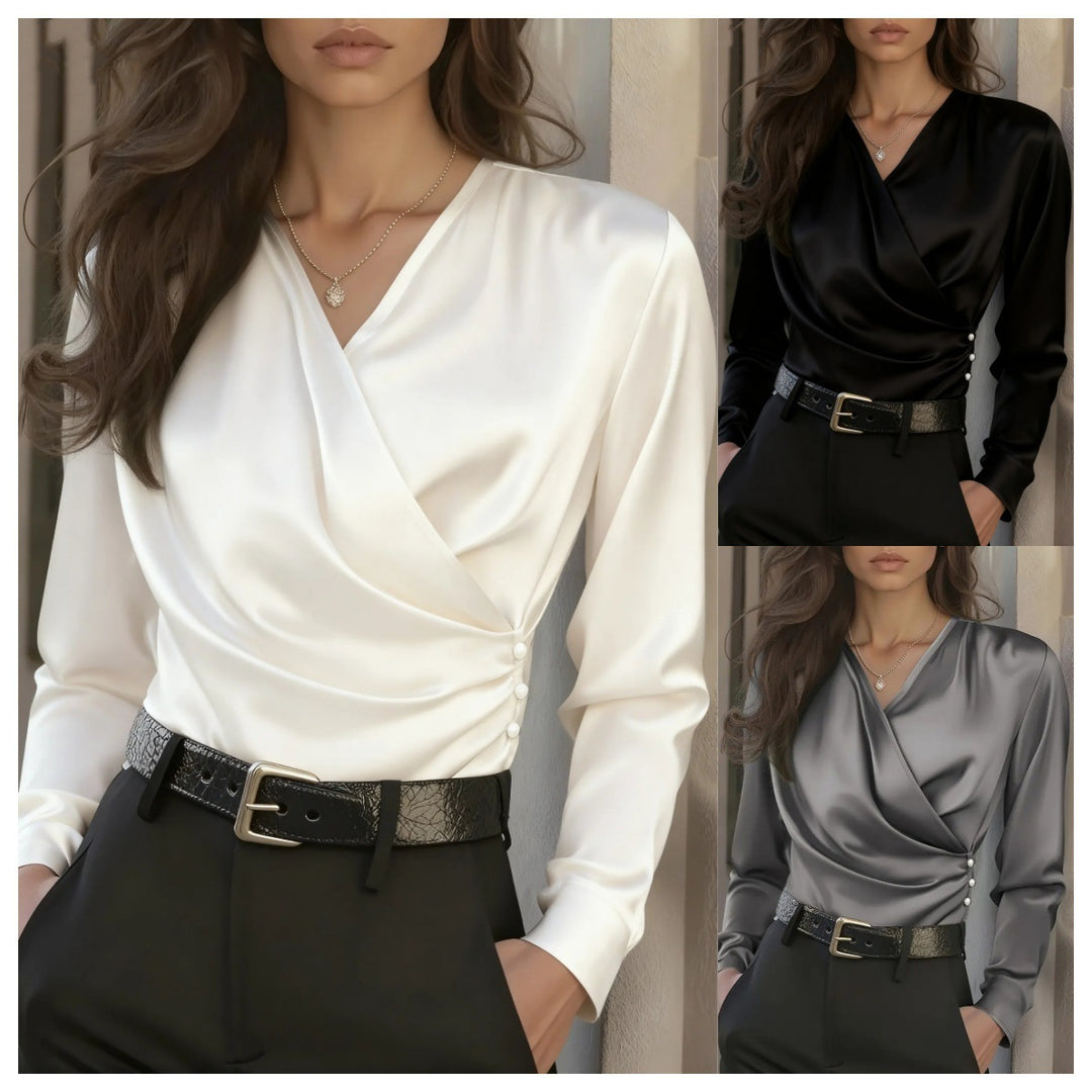 Dame wrap blouse with elegant button details Mirla-Eva Jonsson