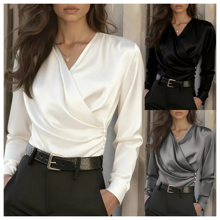 Dame wrap blouse with elegant button details Mirla-Eva Jonsson