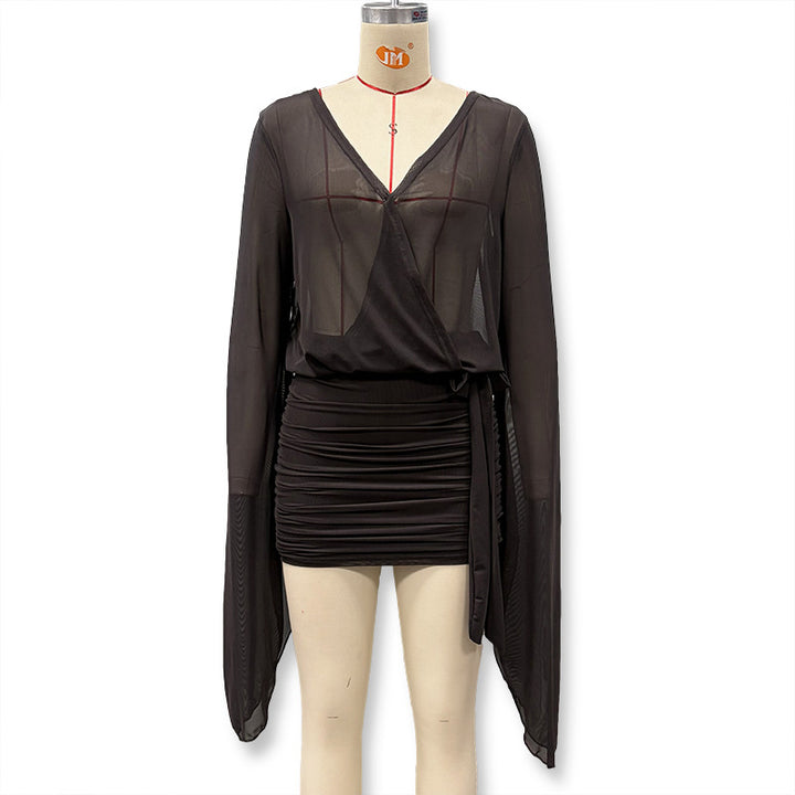 Dame wrap blouse with transparent sleeves and figure-hugging design Mirla-Eva Jonsson