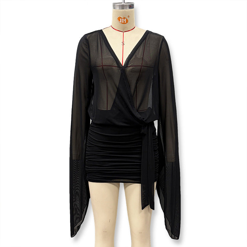Dame wrap blouse with transparent sleeves and figure-hugging design Mirla-Eva Jonsson