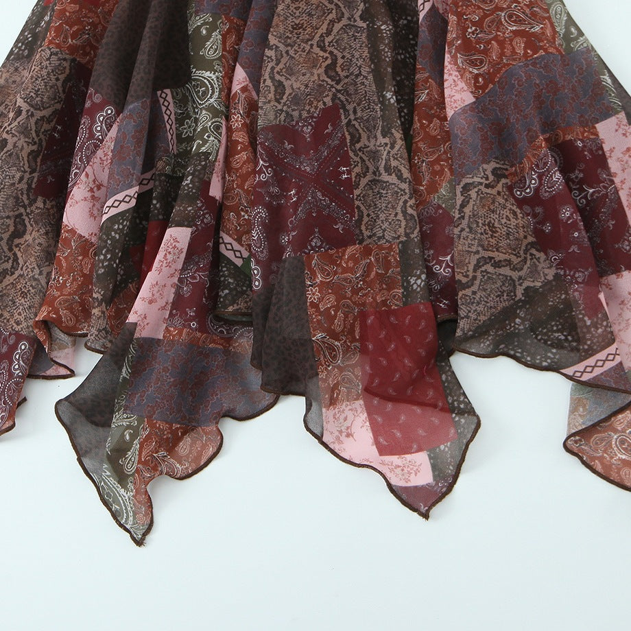 Dame wrap dress in modern patchwork design with voluminous skirt Mirla-Eva Jonsson