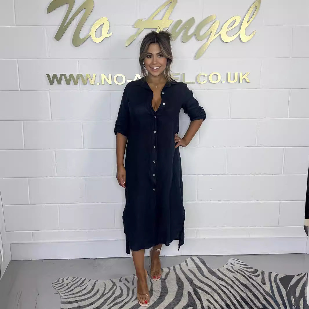 Dame wrap dress med elegant skjortkrage och sidofickor Eva Jonsson-Eva Jonsson