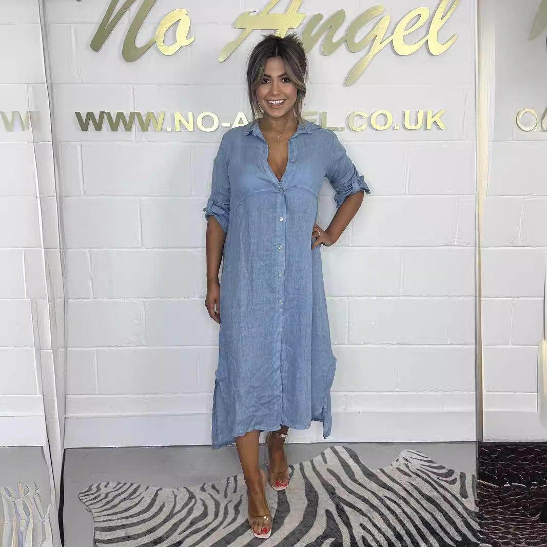 Dame wrap dress med elegant skjortkrage och sidofickor Eva Jonsson-Eva Jonsson