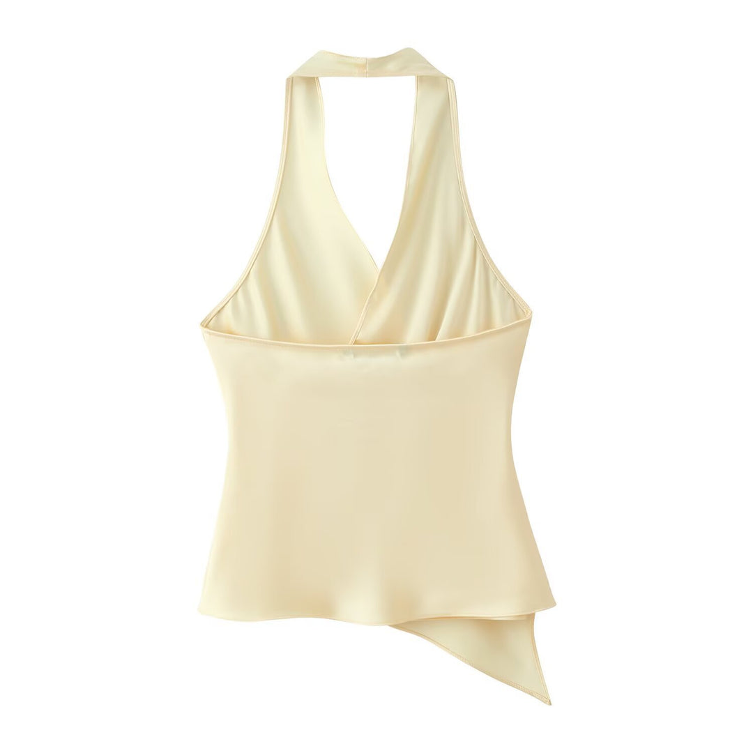 Dame wrap top in flowy satin with elegant back cutout Mirla-Eva Jonsson