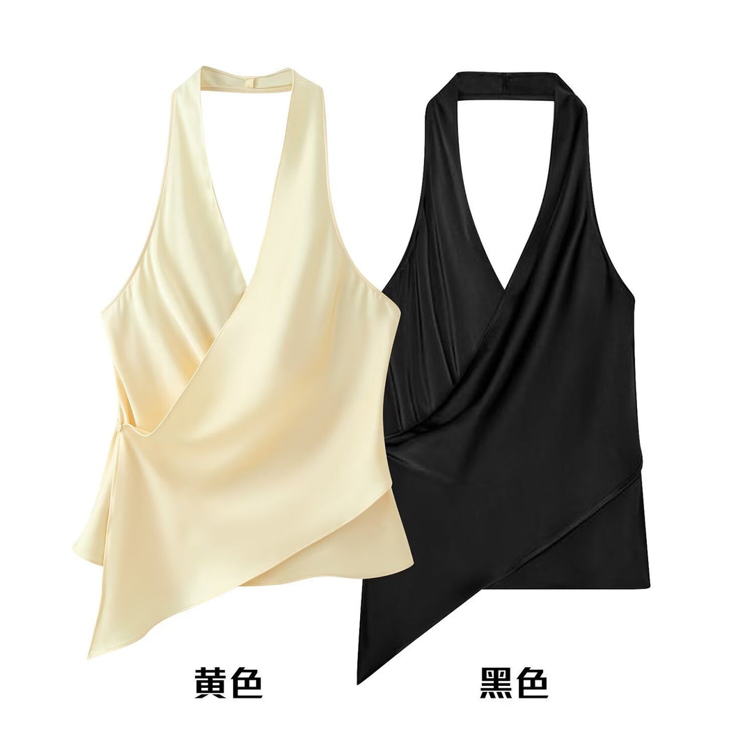 Dame wrap top in flowy satin with elegant back cutout Mirla-Eva Jonsson
