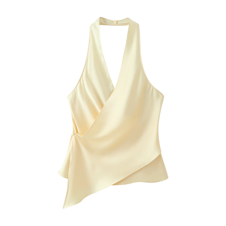 Dame wrap top in flowy satin with elegant back cutout Mirla-Eva Jonsson
