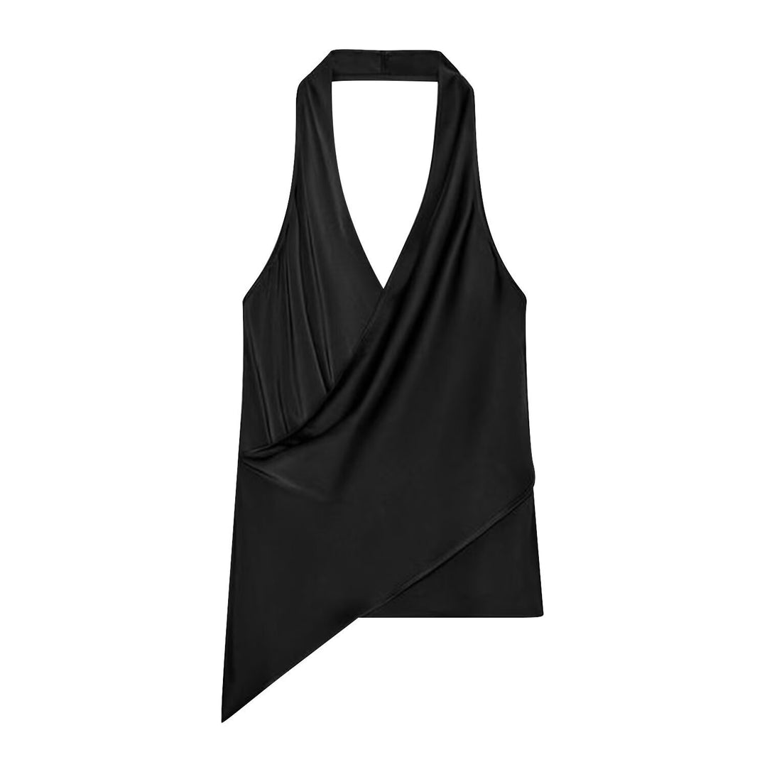 Dame wrap top in flowy satin with elegant back cutout Mirla-Eva Jonsson