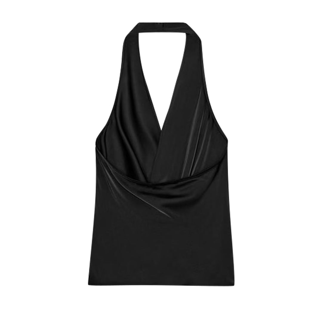 Dame wrap top in flowy satin with elegant back cutout Mirla-Eva Jonsson