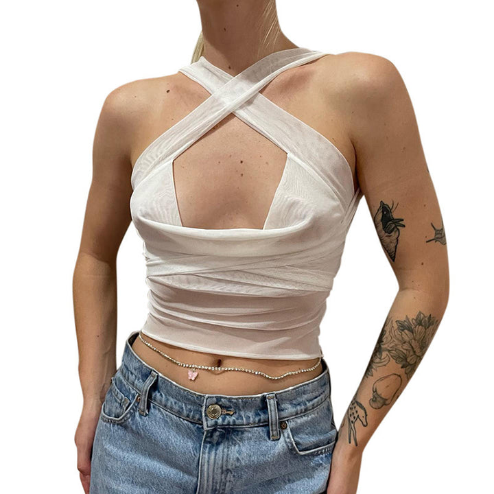 Dame wrap top med kreativ skärning och smickrande U-ringning Mirla-Eva Jonsson