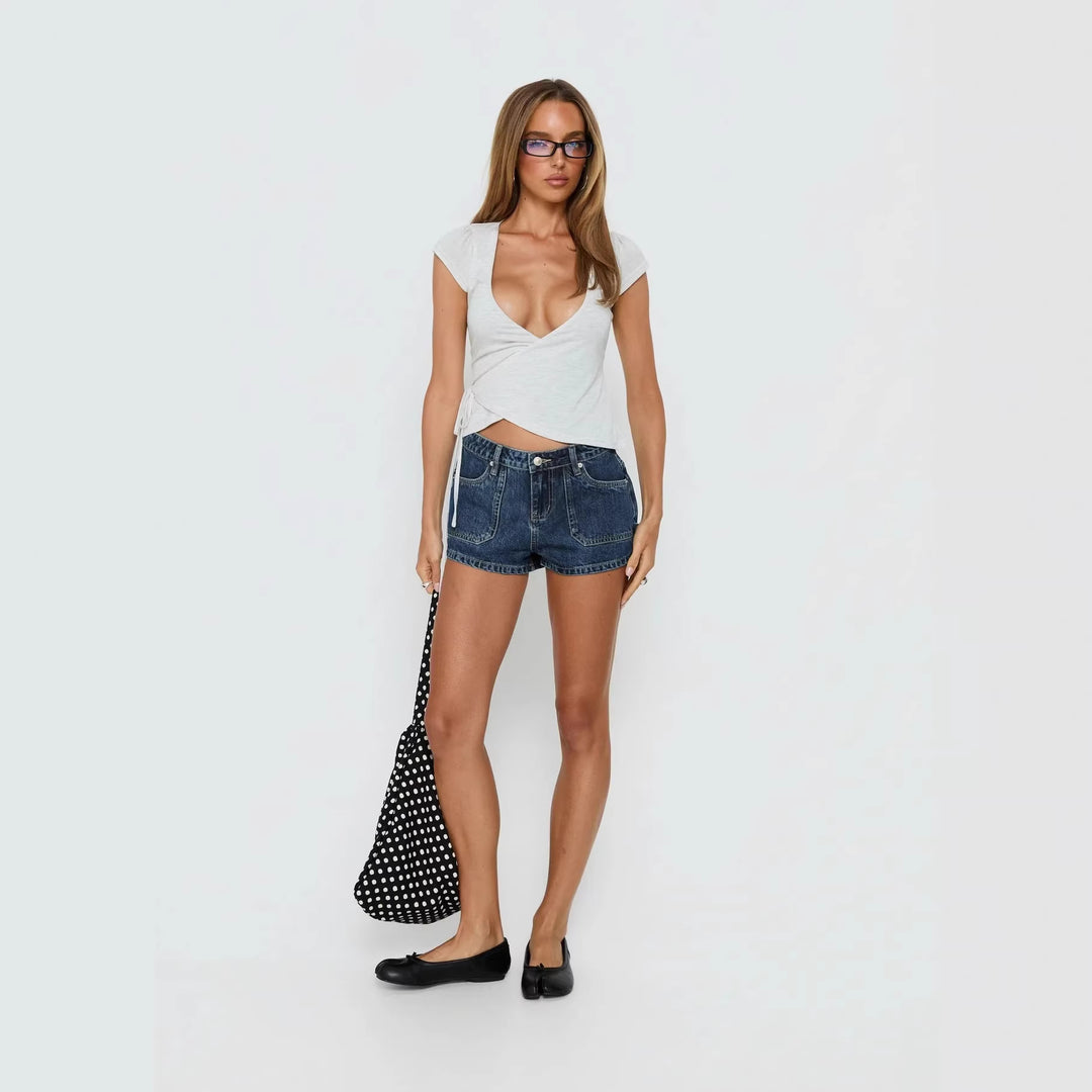 Dame wrap top with deep V-neck and short sleeve Mirla-Eva Jonsson