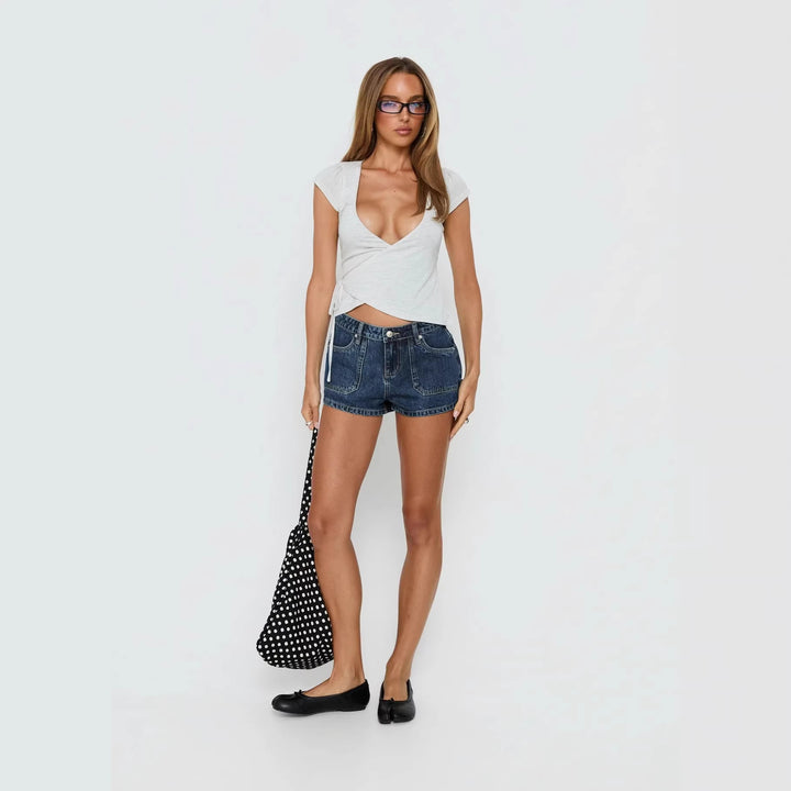 Dame wrap top with deep V-neck and short sleeve Mirla-Eva Jonsson