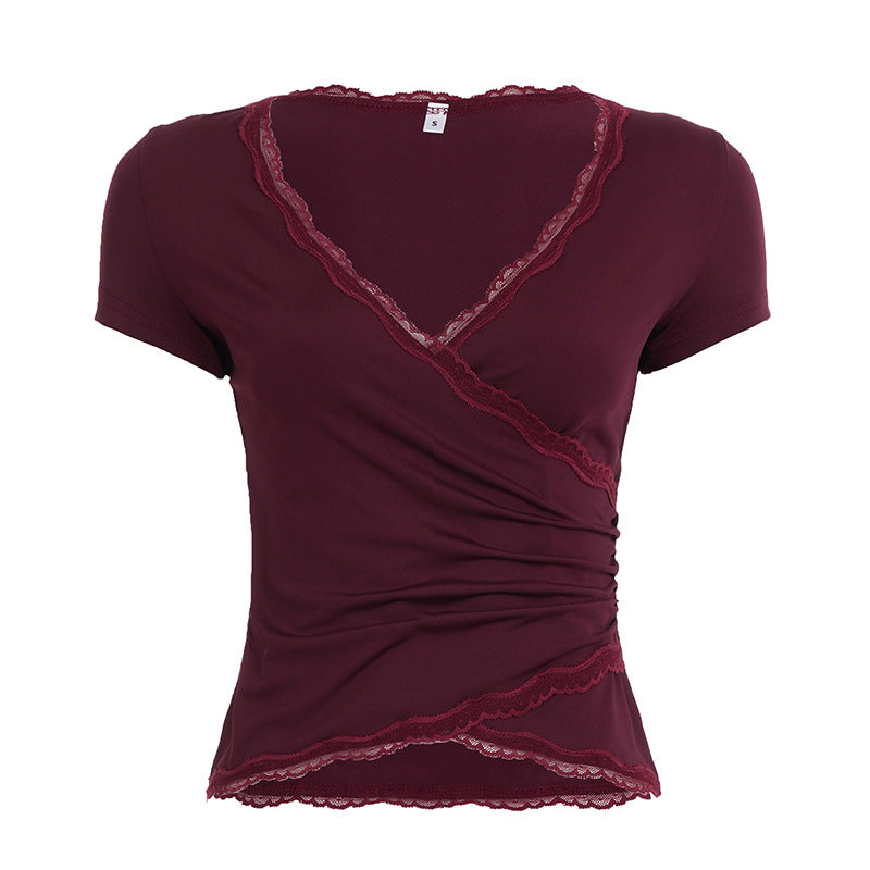 Dame wrap top with lace trim and ruffle details Mirla-Eva Jonsson