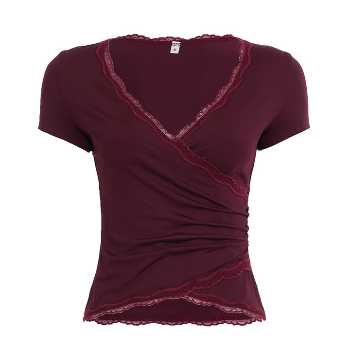 Dame wrap top with lace trim and ruffle details Mirla-Eva Jonsson