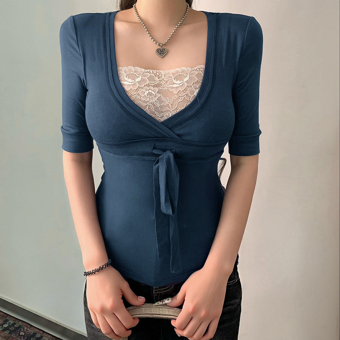 Dame wrap top with lace trim and waistband Mirla-Eva Jonsson
