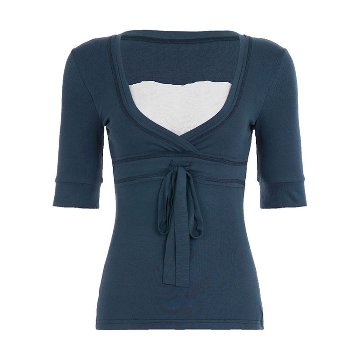 Dame wrap top with lace trim and waistband Mirla-Eva Jonsson