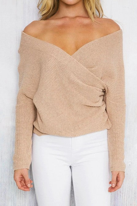Dame wrap tröja med off-shoulder design och strukturerad textur Eva Jonsson-Eva Jonsson
