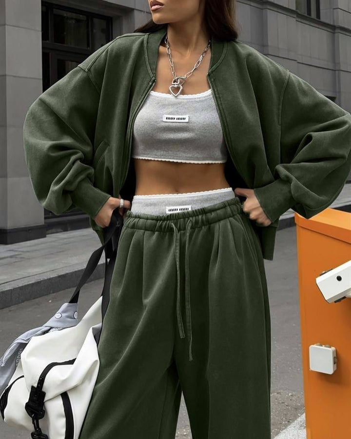 Damed casual lounge set med vida byxor och sportjacka Mirla-Eva Jonsson