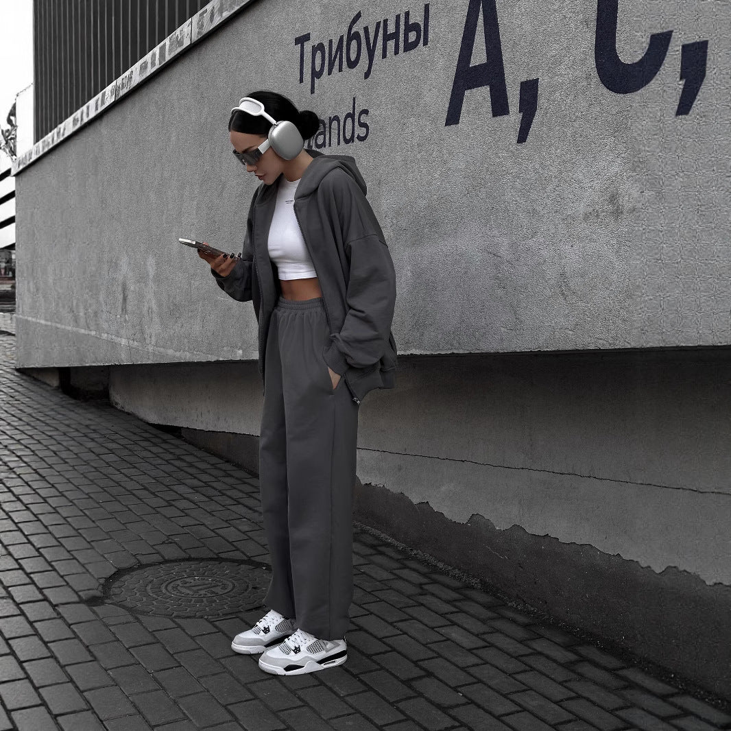 Damed casual lounge set med vida byxor och sportjacka Mirla-Eva Jonsson
