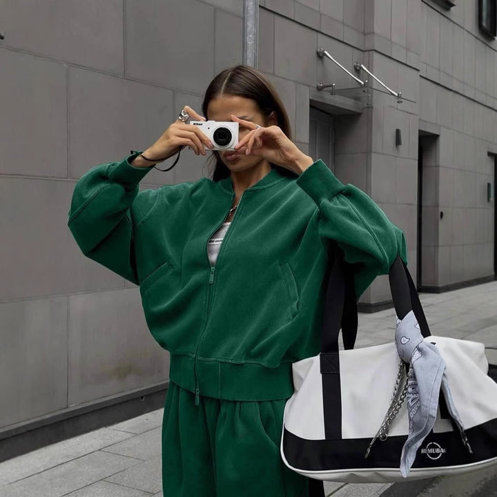 Damed casual lounge set med vida byxor och sportjacka Mirla-Eva Jonsson
