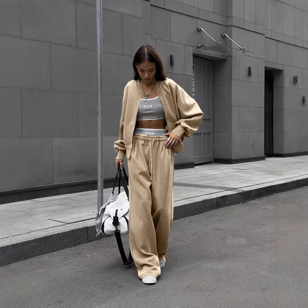 Damed casual lounge set med vida byxor och sportjacka Mirla-Eva Jonsson