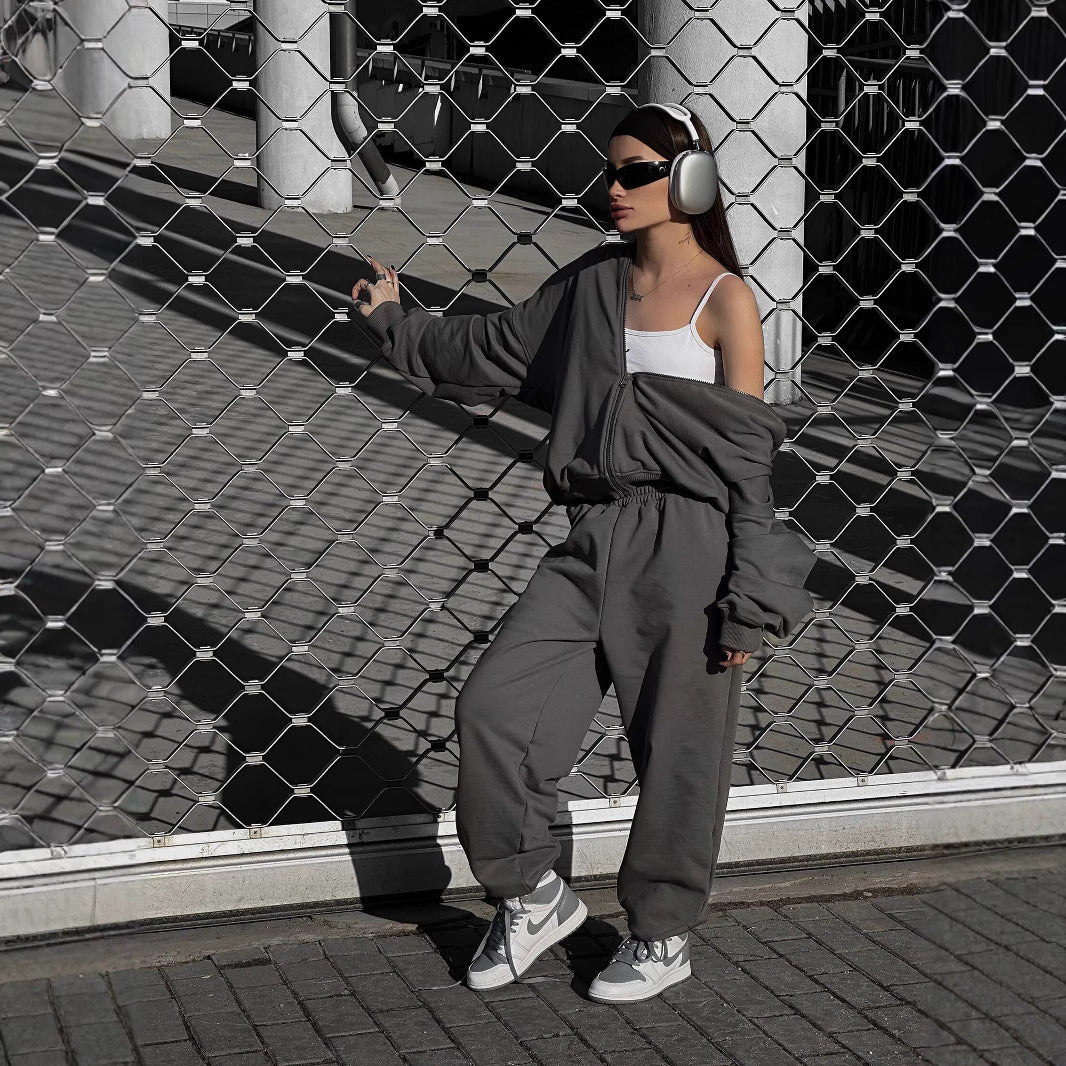 Damed casual lounge set med vida byxor och sportjacka Mirla-Eva Jonsson