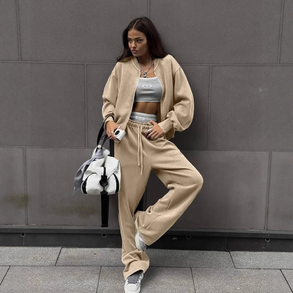 Damed casual lounge set med vida byxor och sportjacka Mirla-Eva Jonsson