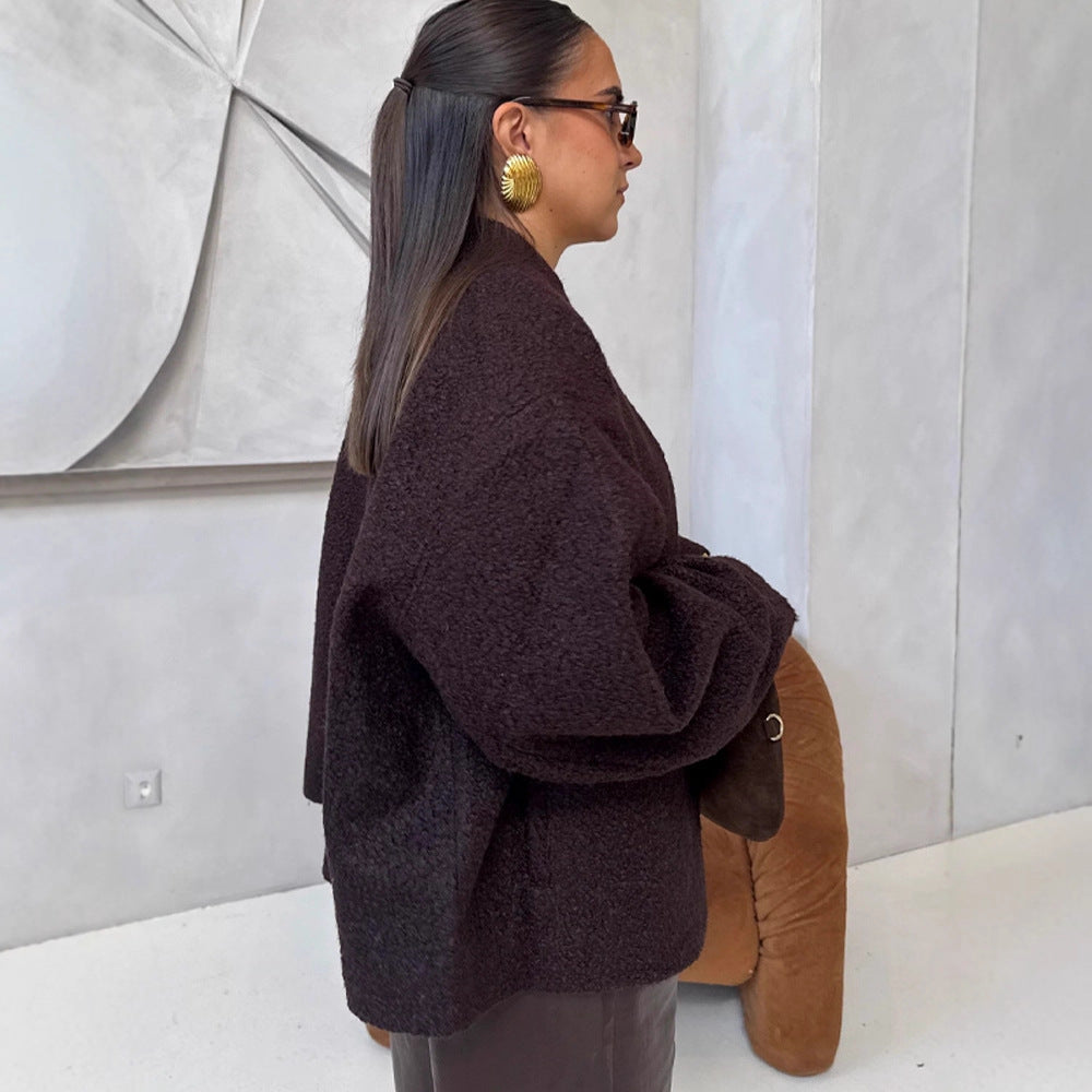 Damed oversized ulljacka med eleganta detaljer Eva Jonsson-Eva Jonsson