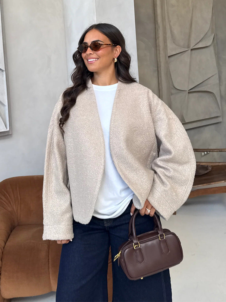 Damed oversized ulljacka med eleganta detaljer Eva Jonsson-Eva Jonsson
