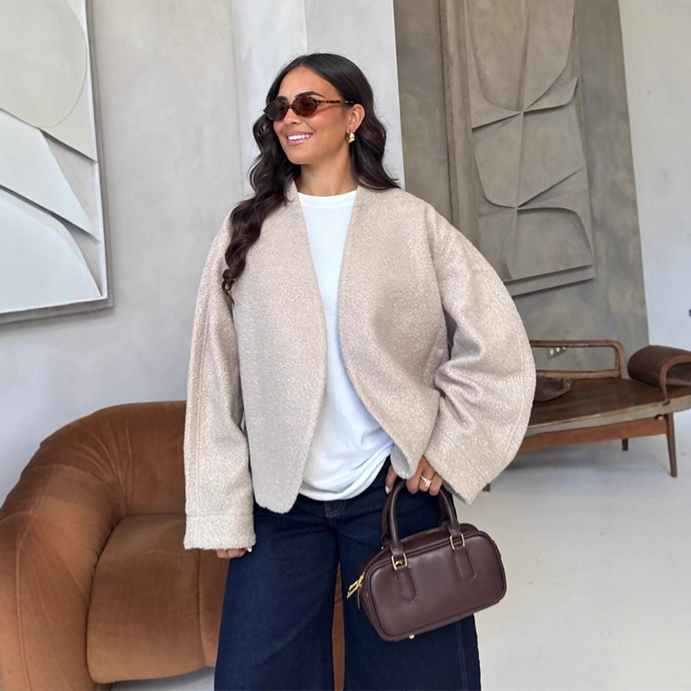 Damed oversized ulljacka med eleganta detaljer Eva Jonsson-Eva Jonsson