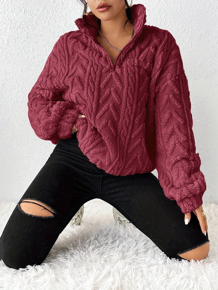 Damem fleece-pullover med hög krage och strukturerad design Mirla-Eva Jonsson