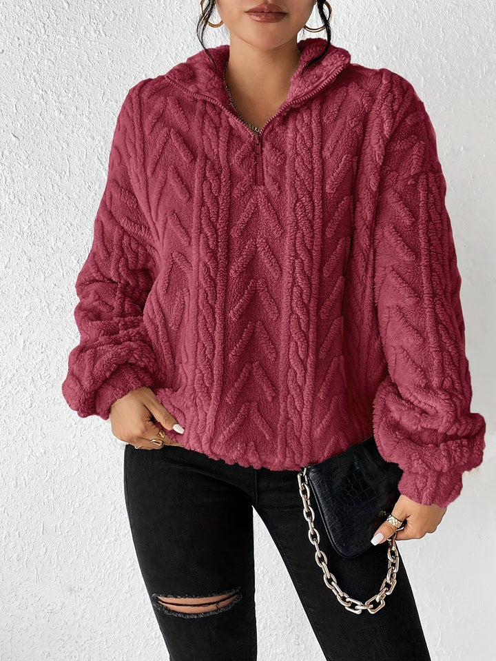 Damem fleece-pullover med hög krage och strukturerad design Mirla-Eva Jonsson
