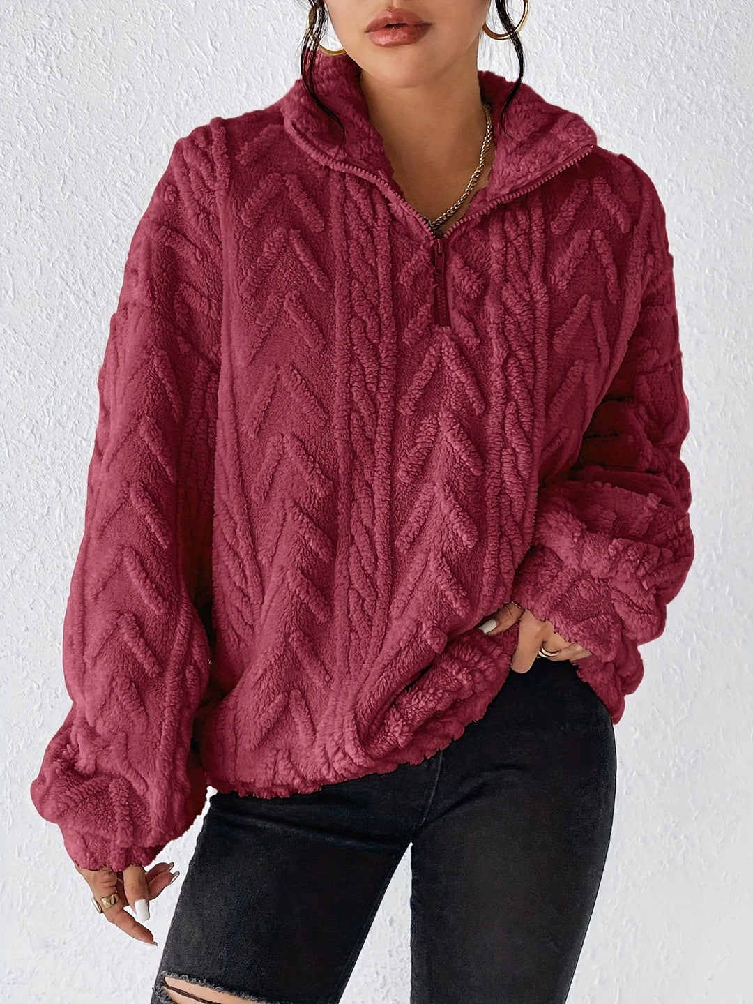 Damem fleece-pullover med hög krage och strukturerad design Mirla-Eva Jonsson