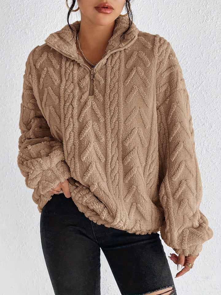 Damem fleece-pullover med hög krage och strukturerad design Mirla-Eva Jonsson
