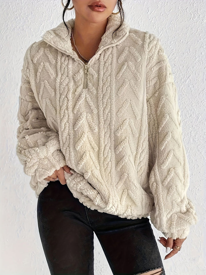 Damem fleece-pullover med hög krage och strukturerad design Mirla-Eva Jonsson