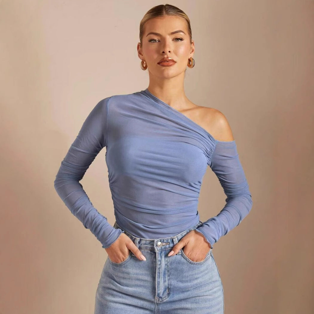 Damen Asymmetrisk Bodysuit med ruching och långa ärmar Mirla-Eva Jonsson