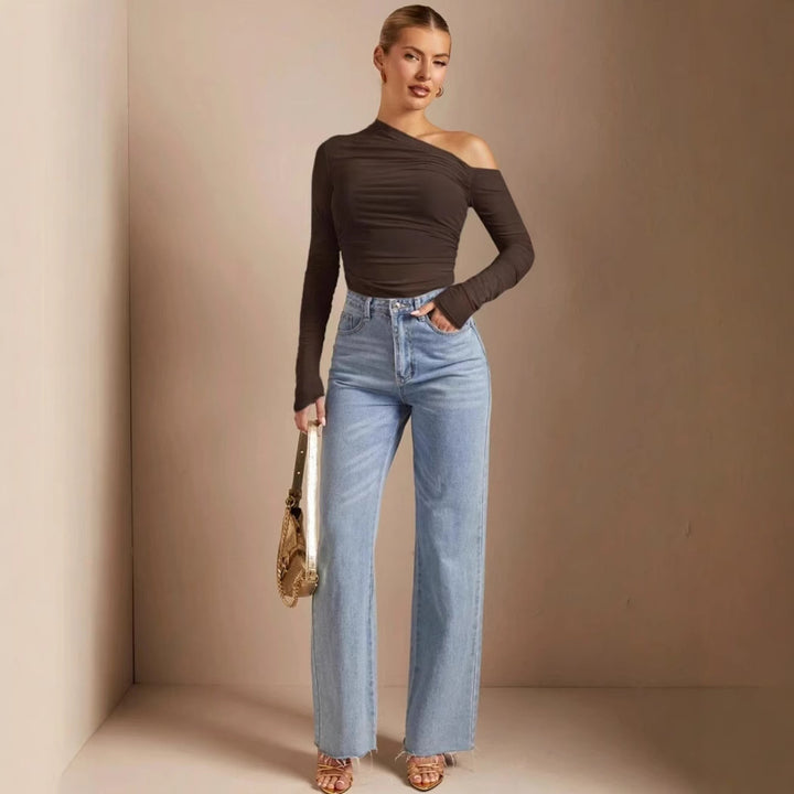 Damen Asymmetrisk Bodysuit med ruching och långa ärmar Mirla-Eva Jonsson
