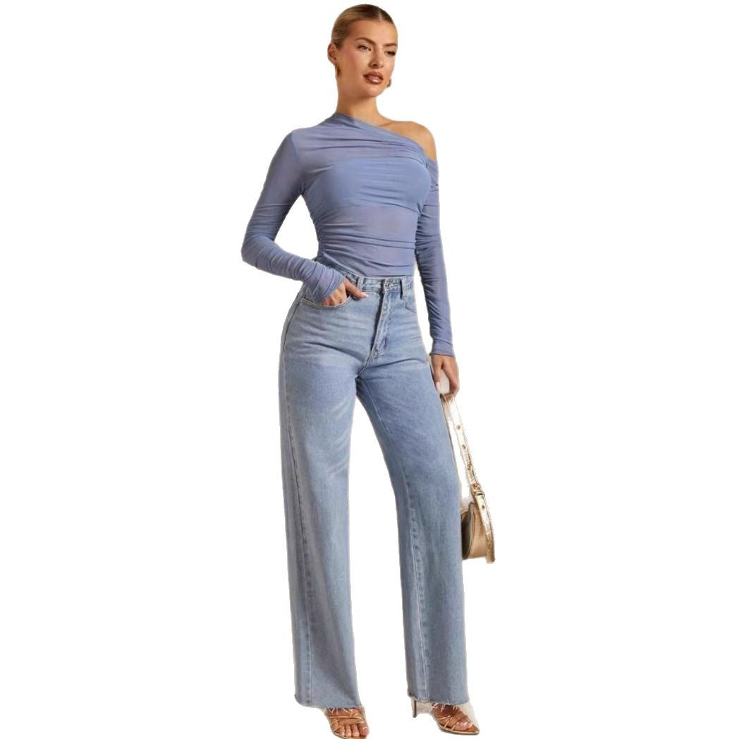 Damen Asymmetrisk Bodysuit med ruching och långa ärmar Mirla-Eva Jonsson