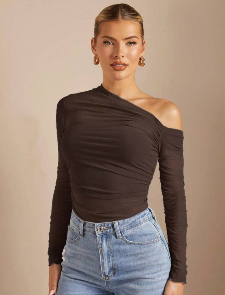 Damen Asymmetrisk Bodysuit med ruching och långa ärmar Mirla-Eva Jonsson