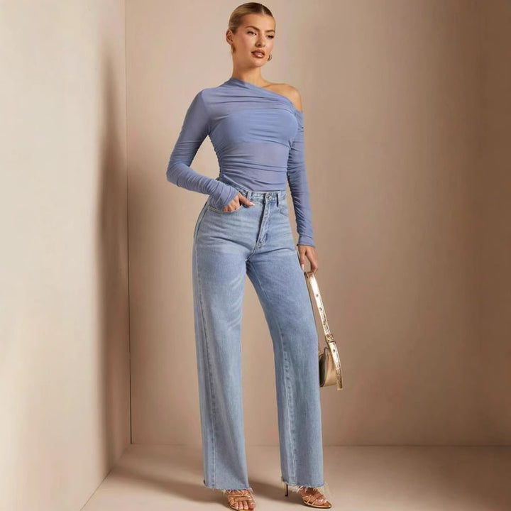 Damen Asymmetrisk Bodysuit med ruching och långa ärmar Mirla-Eva Jonsson